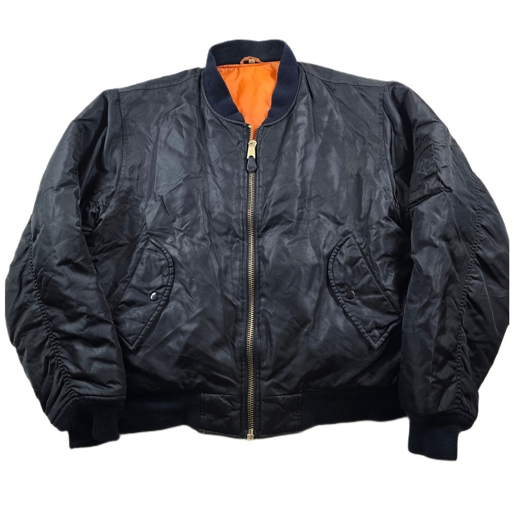 Vintage Alpha Industries MA-1 Bomber Flight Jacket Men Large Black Orange Lining